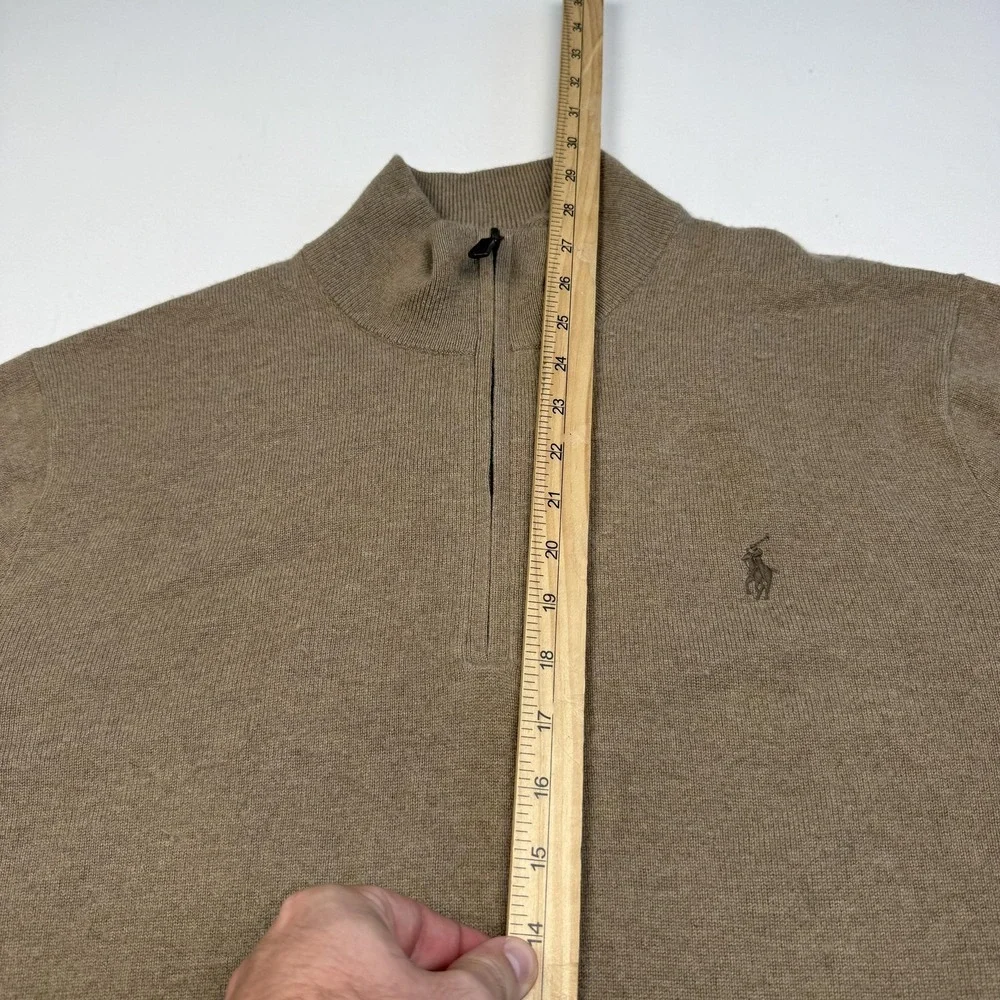 Polo By Ralph Lauren Sweater Mens XL Brown Wool 1/4 Zip Mock Neck Knit Pullover